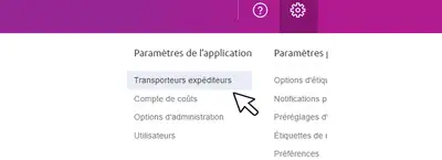 Allez dans Paramètres et cliquez sur Transporteurs expéditeurs 